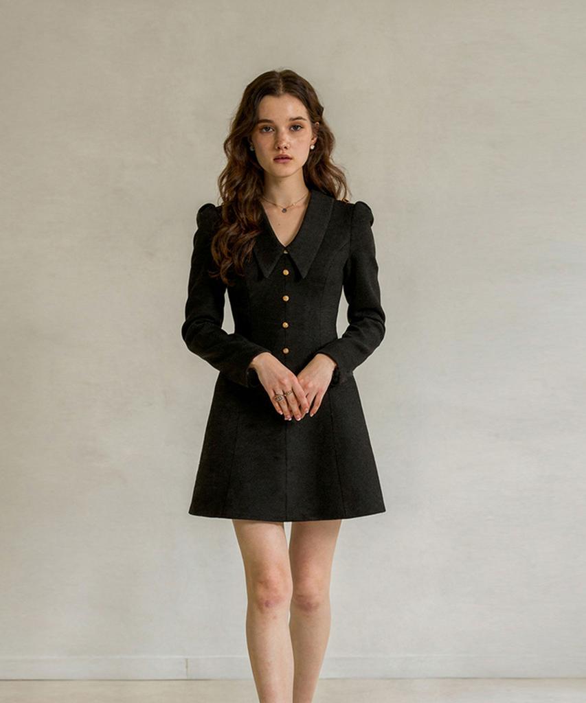 ANOETIC Anc Collar Tweed Mini Dress_Black