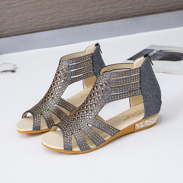 Модные женские босоножки на молнии, римские босоножки на танкетке, открытые босоножки на плоской подошве с открытым носком, летние женские туфли Femmes Été 2024