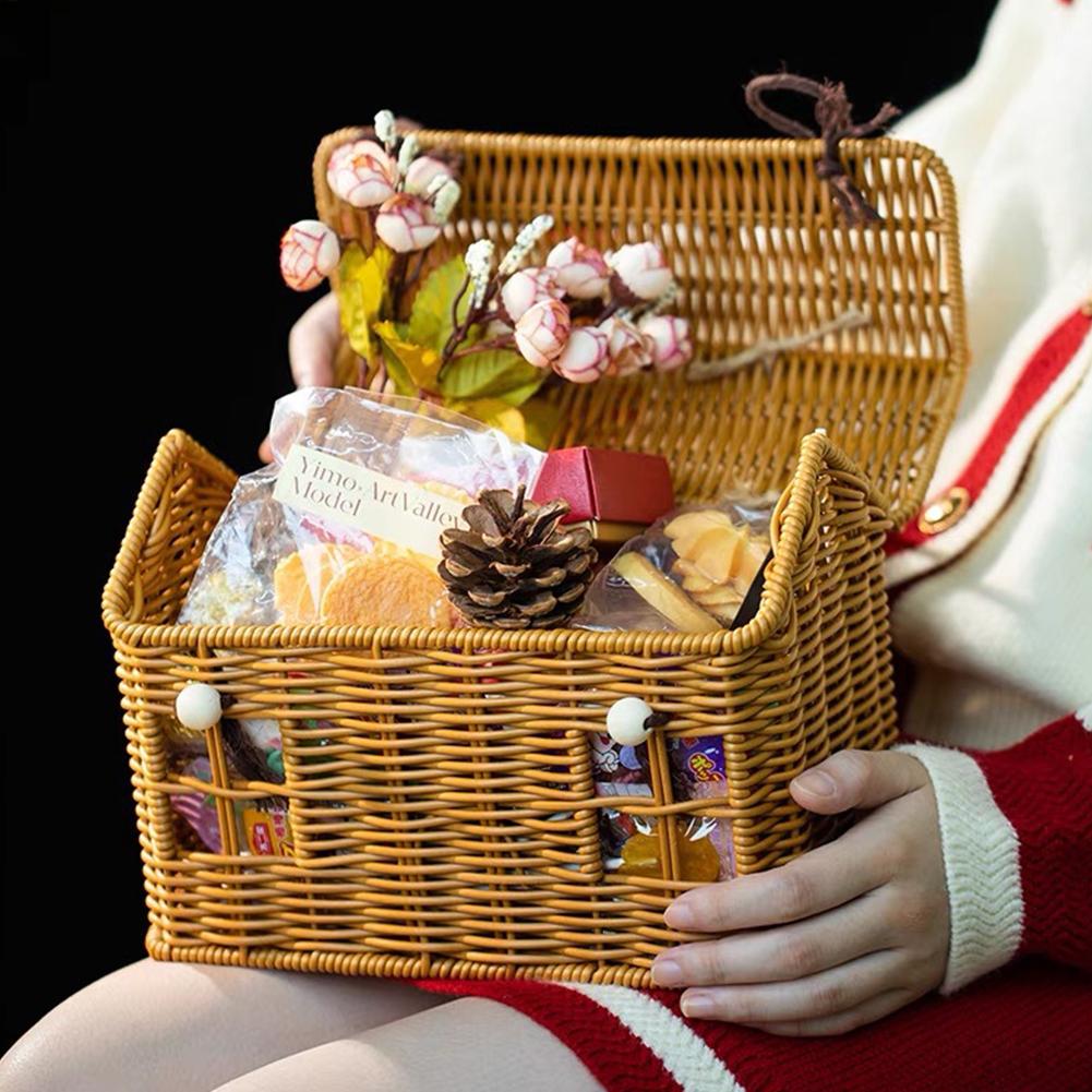 23.5x13.5x17.5см Ручная работа Креативная плетеная из лозы корзина для пикника Свадебная Подарочная коробка для подружек невесты Ручная ручка - Дизайн Домик для хранения