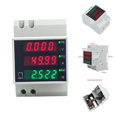 AD23-D52-2058 Ваттметр на DIN-рейку Вольтметр Амперметр Коэффициент мощности Цифровой измеритель AC80-300V Многофункциональный Измеритель кВтч Гц 0-100А