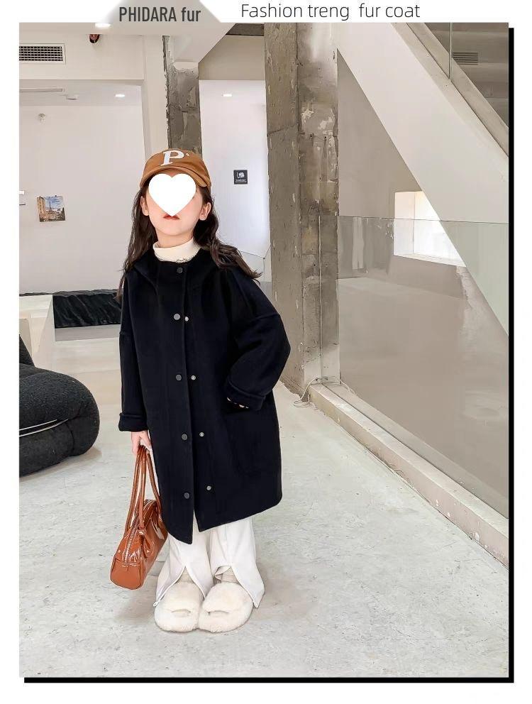 Пальто из шерсти и кашемира для девочек в корейском стиле - Толстое, средней длины, Модное