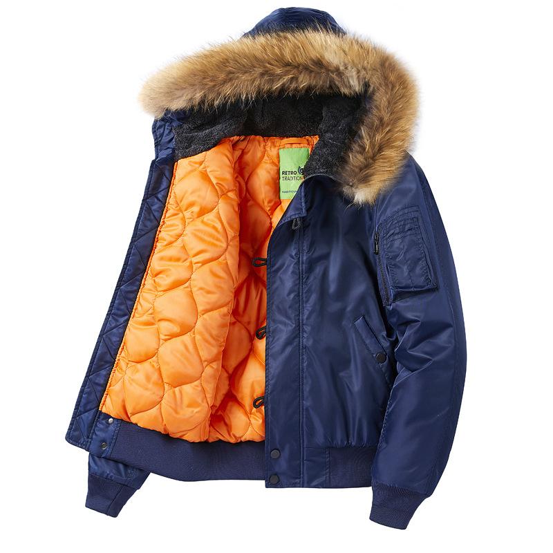 New Men MA1 Bomber Jackets Winter Cotton Padded Coats Fur Hooded Windbreaker Parka Male Outerwear