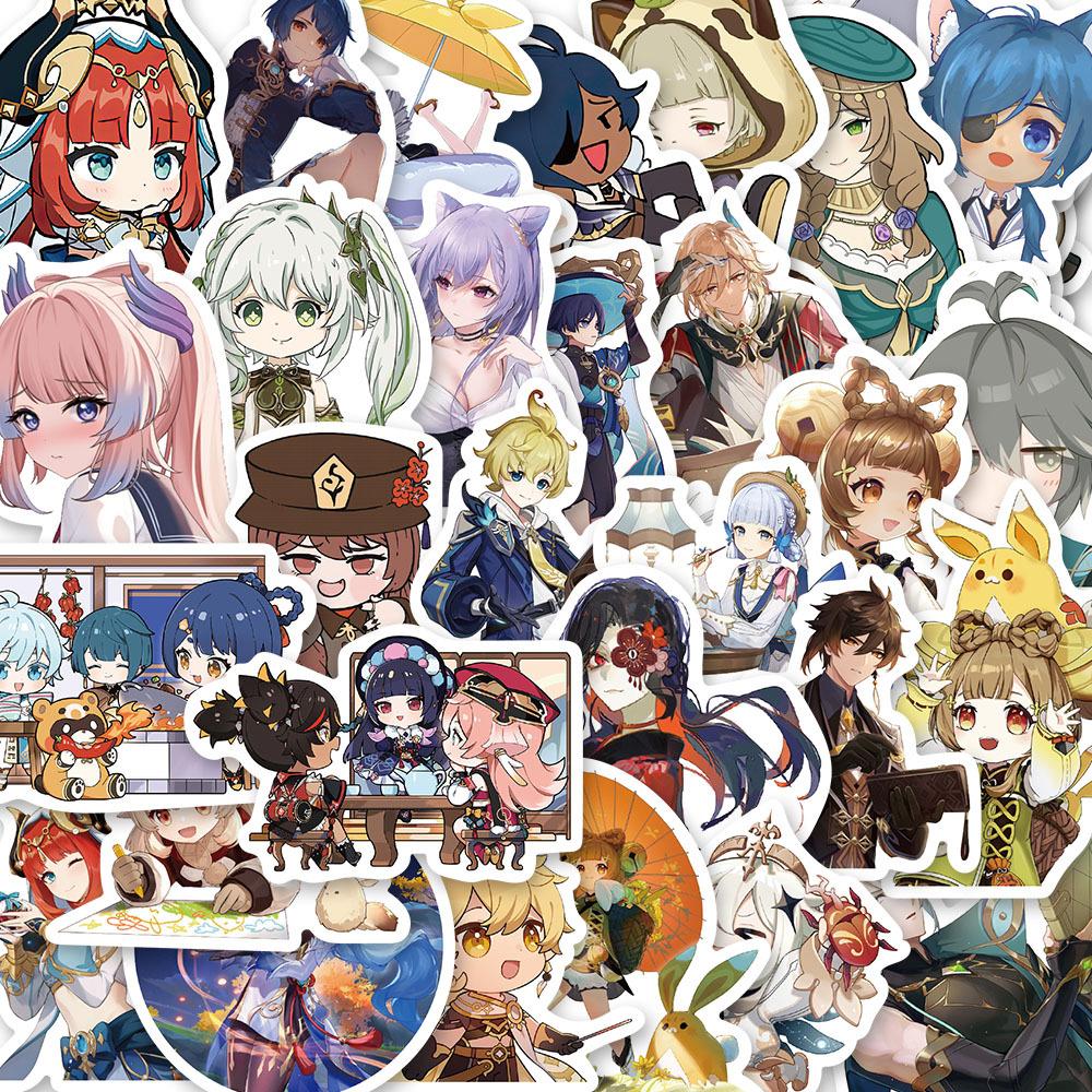100pcs/set Cute Cartoon Series Genshin Impact Theme PVC Waterproof Stickers
