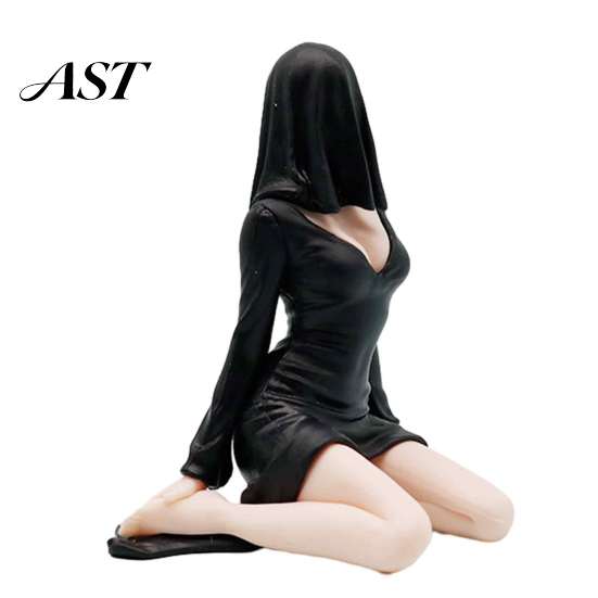 Anti Slip Base Ornament Halloween Faceless Ghost Girl Figurines, Spooky Lady Car Dashboard Hand Painted Decoration Ornament, Gothic Desktop