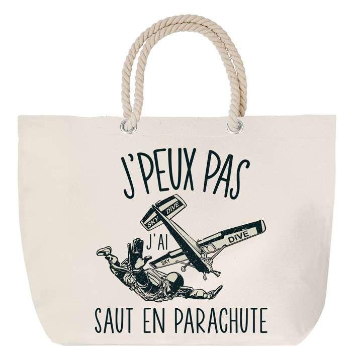Sac de plage - PLANETEE - Saut en Parachute - Anse corde - Grand format - Coton multicolore