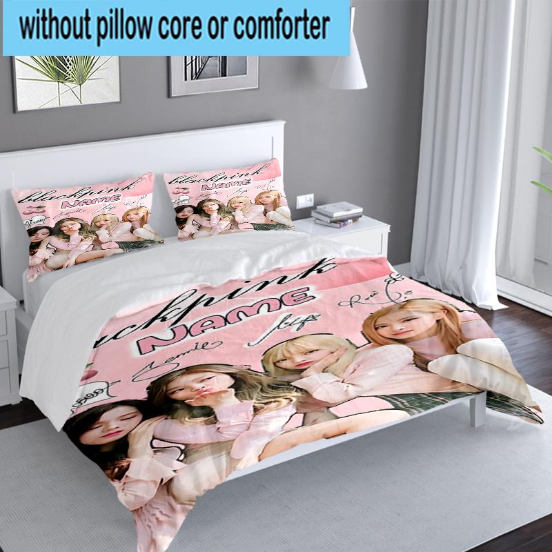 Custom Name 3PCS Black-pink Signature Bedding Set, Including 1pc Duvet Cover And 2pcs Pillowcases, Suitable for dorms and bedrooms Gift