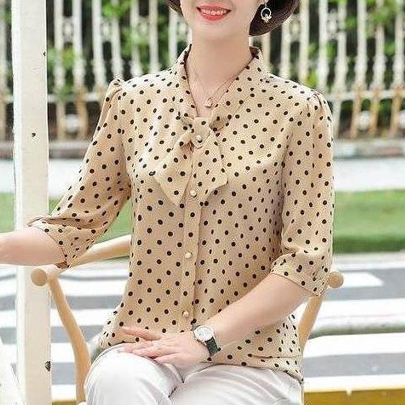 Новый летний тонкий шифоновый топ в горошек, футболка с короткими рукавами, свободные универсальные пуловеры больших размеров, винтажная модная женская одежда