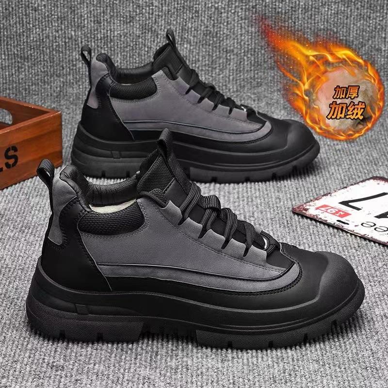 2024 утолщенные мужские хлопковые ботинки большого размера зимние бархатные теплые ботинки износостойкие и нескользящие мужские ботинки зимние ботинки на толстой подошве мужские