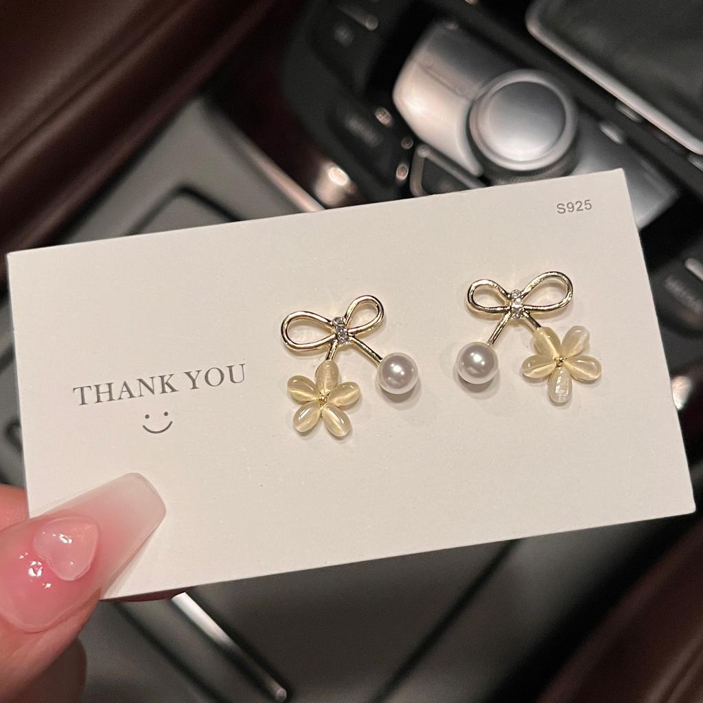 S925 silver needle opal stud earrings femininity geometric love premium earrings ins style Korean earrings collection