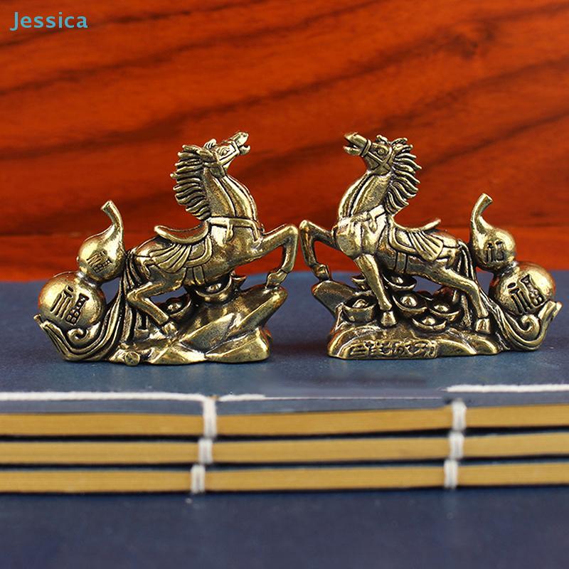 Brass "Horse To Success" Figurine - Feng Shui Wealth Statue With Gourd  Coins For Home Office Decor