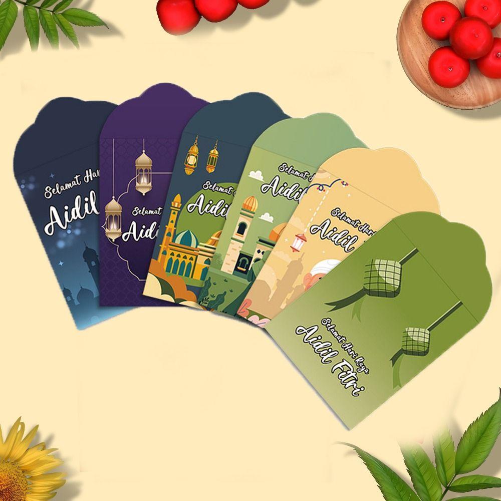 6Pcs Moon Castle Green New Year Red Envelope Paper Money Packet Eid Mubarak Money Packet Wedding