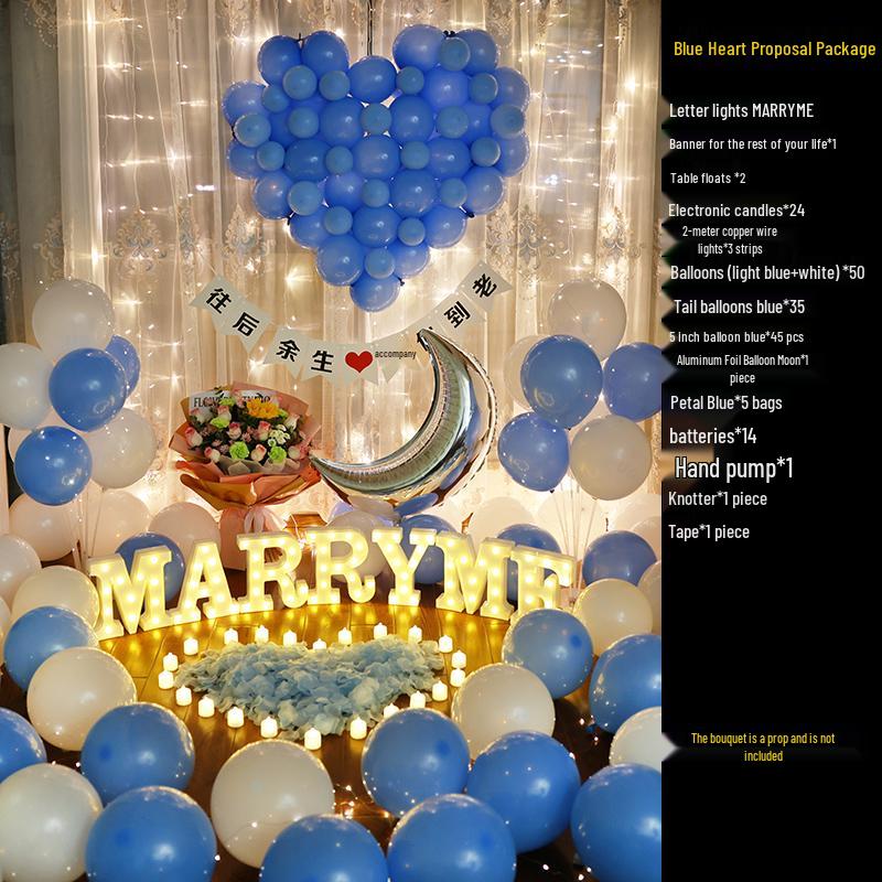 Romantic Surprise Proposal Scene: Creative Letter Lights & Indoor Decoration for Qixi Valentine's Day