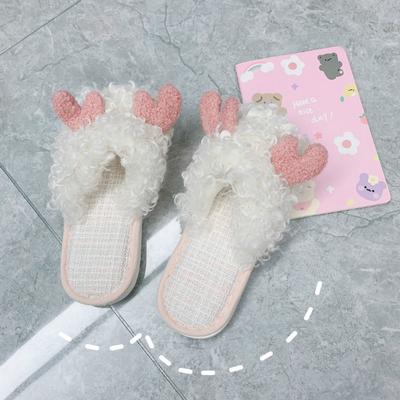 Женские новые стильные шерстяные тапочки, осенне-зимние милые домашние туфли, модные нескользящие хлопковые тапочки