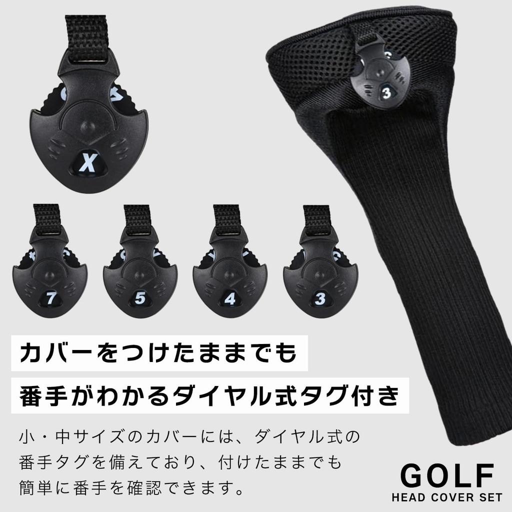 Sulanx Golf Headcovers for Driver, Fairway Wood and Utility, Black, 3-Piece Set