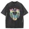 Soft Washed Shirt Vintage 80s Roll Electric Guitar Wings Graphic T Shirt Men Youth Cheap Printed Clothes Casual Style