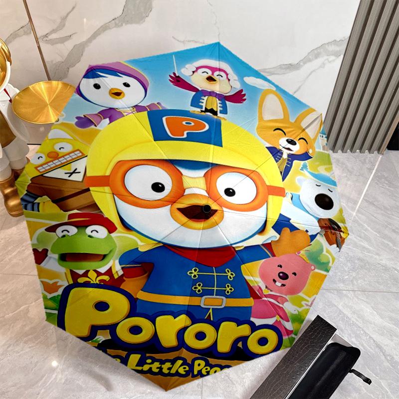 Pororo Umbrella with Automatic Open/Close & Self-8-Rib Heavy-Duty Umbrella, Compact Travel Umbrella Suitable for Outdoor