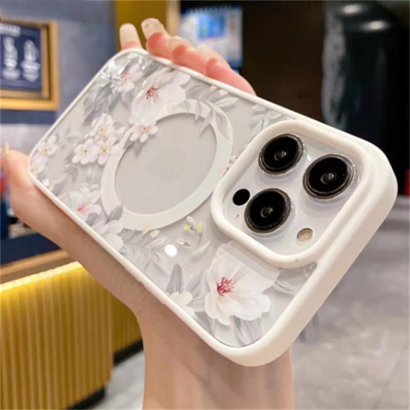 Fashion Flowers Floral Clear For Magsafe Magnetic Wireless Charging Case For iPhone 16 11 12 13 14 15 Pro Max Hard Bumper Cover