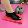 Hollowed Out Mesh Yarn High Heeled Sandals Water Diamond Breathable Low Heel Pointed Head New Fashion Summer