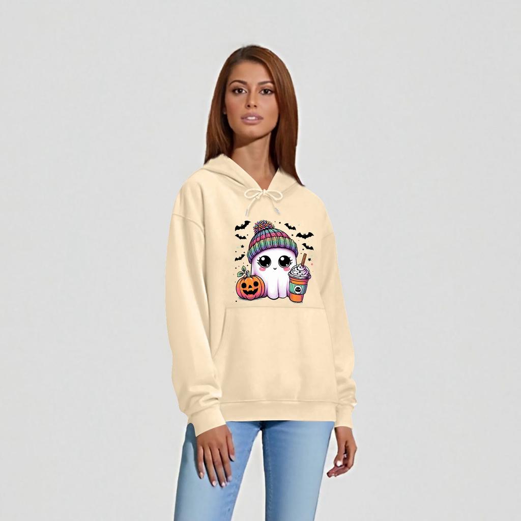 Женская однотонная толстовка с капюшоном с длинным рукавом и принтом на Хэллоуин