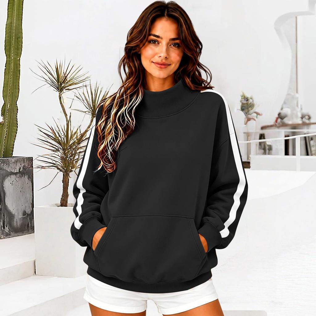 Женская повседневная худи свободного кроя с длинным рукавом и воротником-стойкой