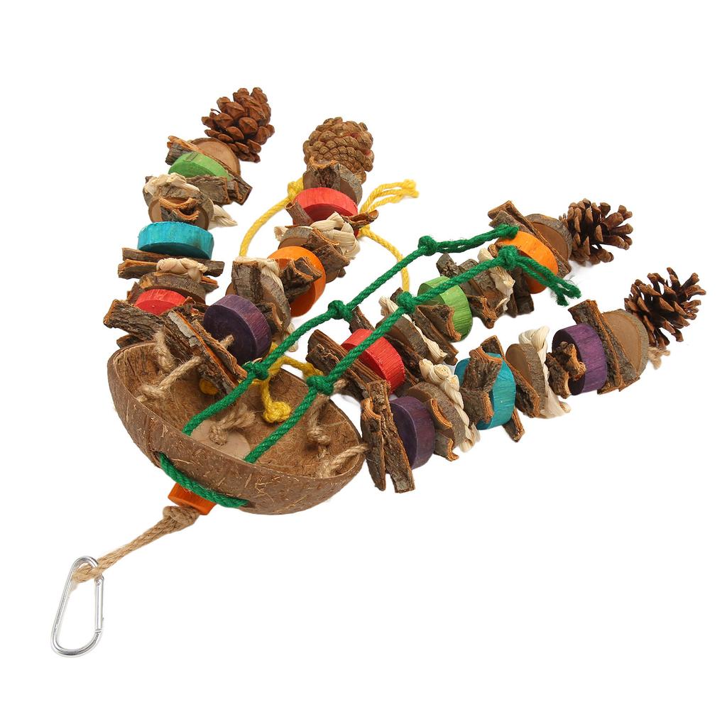 Bird Parrot Cage Toys Coconut Shell Colorful Wood Blocks Bird Chewing Toy for Large Medium Parrot Birds