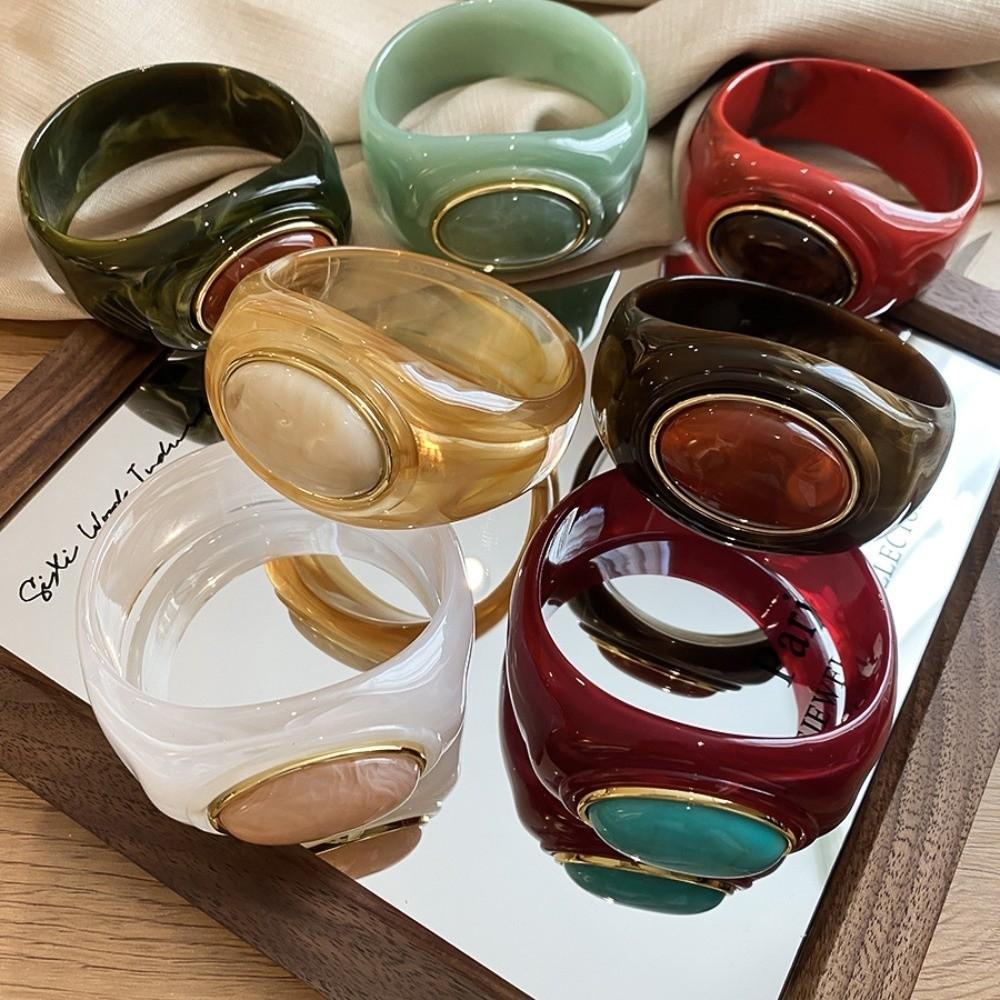 Bohemian Irregular Wide Bracelet Smudging Retro Hand Ring Cute Acrylic Bangle Gift