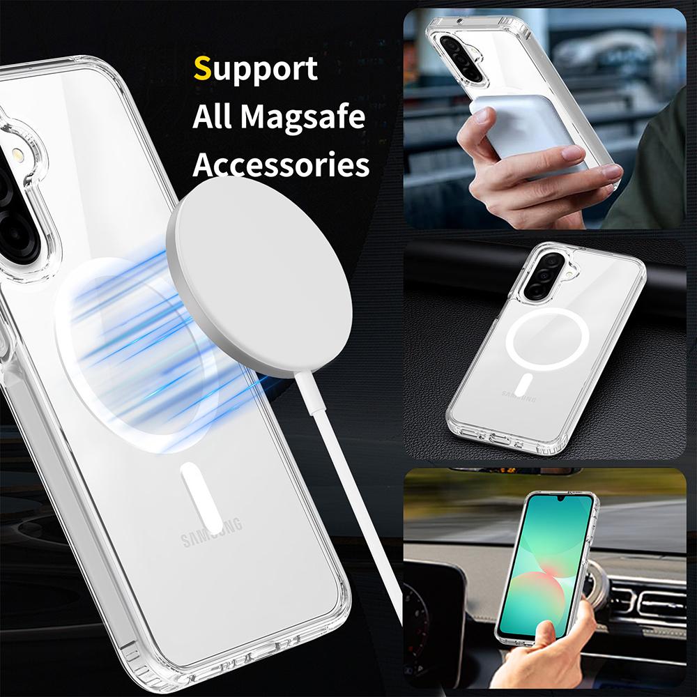 Магнитный чехол Magsafe для Samsung A17 A56 A36 A26 A16 A06 A55 A35 A15 A54 4g 5g Гибридная жесткая крышка Прозрачный Противоударный Мягкий чехол