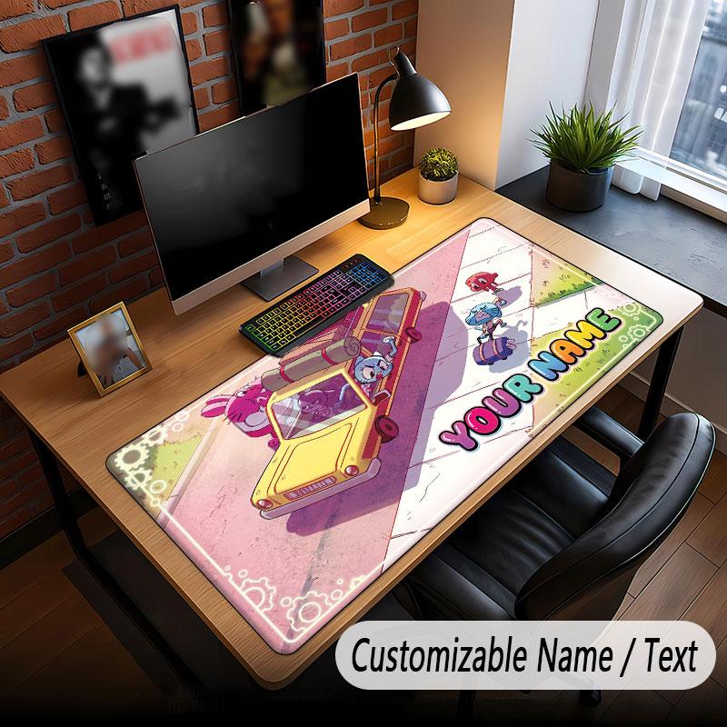 Custom Name Text Big Mouse Pad,Amazing World of Gumball Soft Non Slip Extended Desk Mat For Home Office
