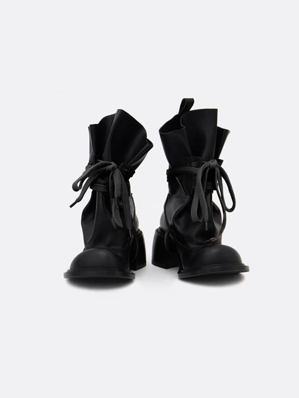 2025 spring new retro babes pile boots women's thick heel thin fashion boots round head height increase versatile Martin boots