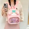 Cute Hello Kitty Kuromi Cinnamoroll My Melody Checkered Pattern Plush Backpack For Leisure Trips