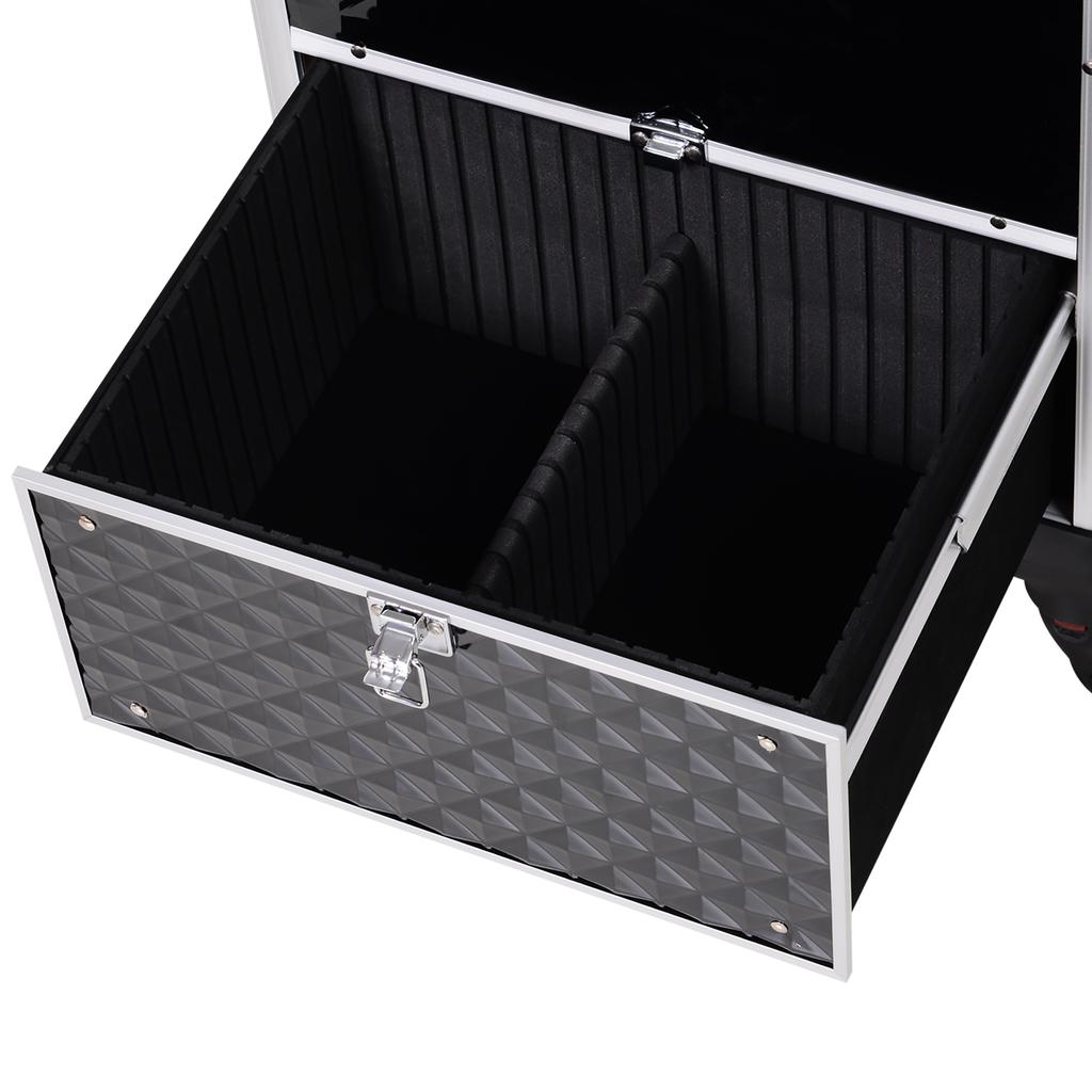 Makeup Trolley Case Cosmetic Case Vanity Case Adjustable Telescopic Handle 34L x 25W x 62H cm Aluminum Black