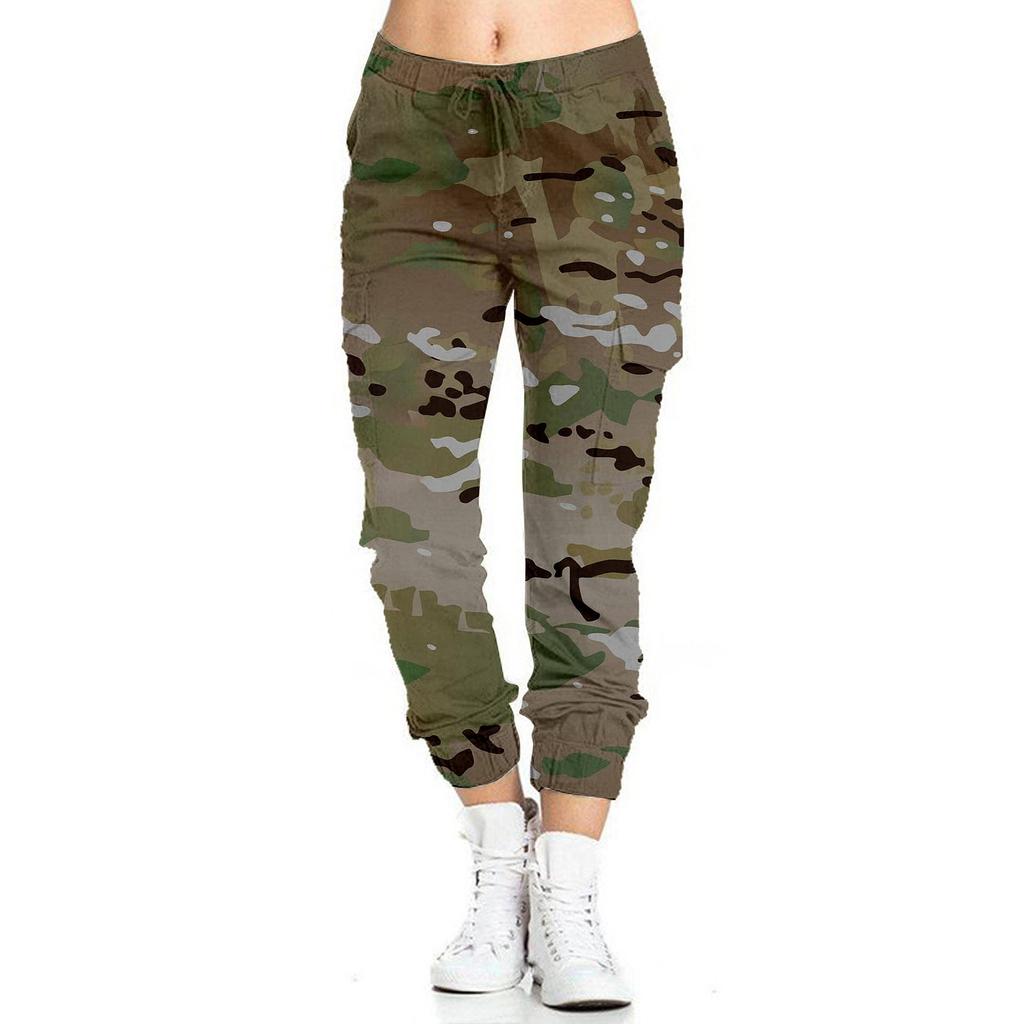 Женские камуфляжные повседневные брюки-карандаш с эластичной резинкой на талии и боковыми карманами