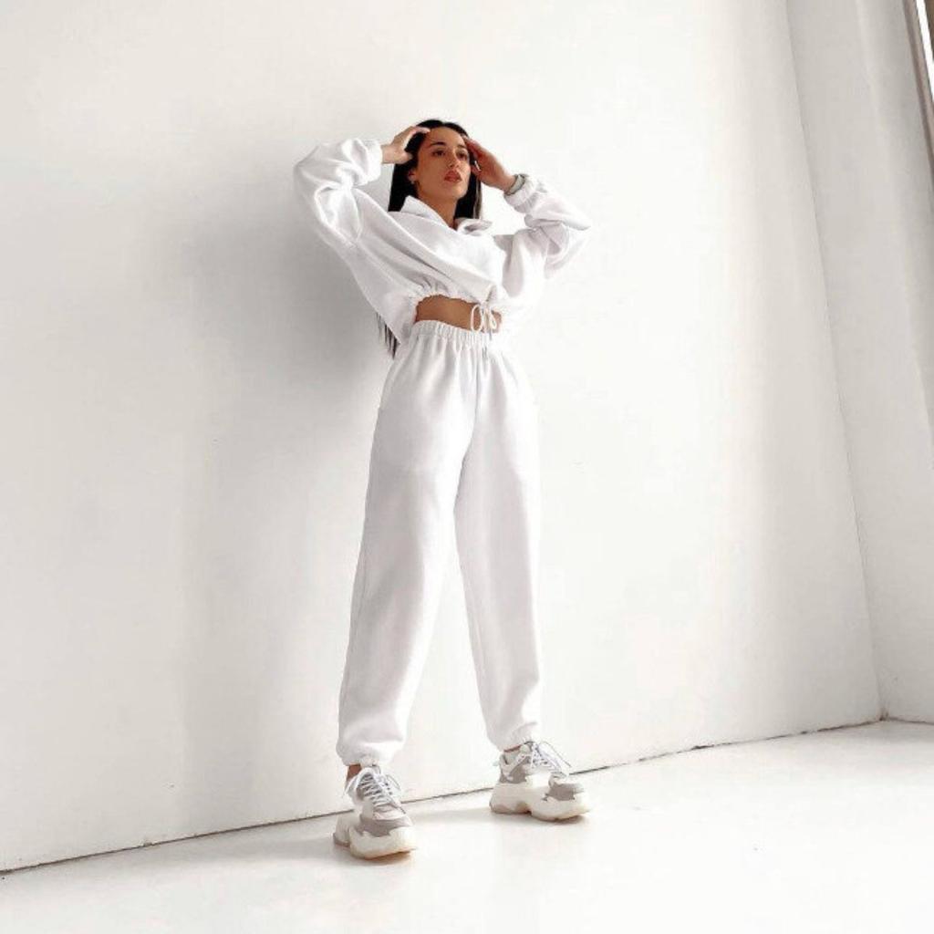 Женская флисовая свободная толстовка с длинным рукавом и брюками из двух предметов, зимний модный теплый комплект