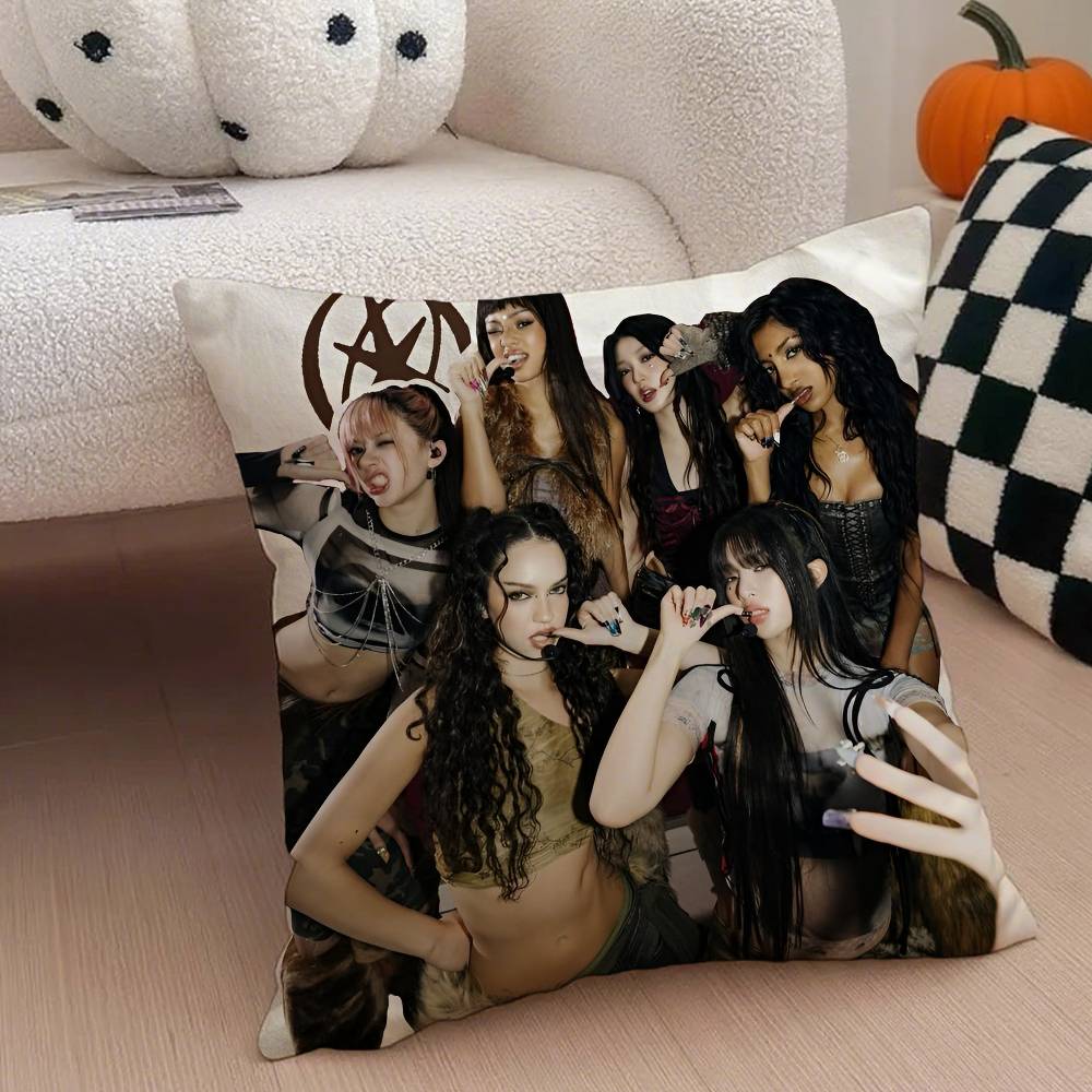 Kpop Style Y2K Hot Girl Style K-Katseye Girl Group Pillowcase Soft Silky Fabric Invisible Zipper Cushion Cover Perfect Fan Gift