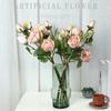 Artificial Flowers 3 Head Roses Faux Dried Flowers Long Stem Real Touch Lifelike Silk Roses for Home Wedding Decorations