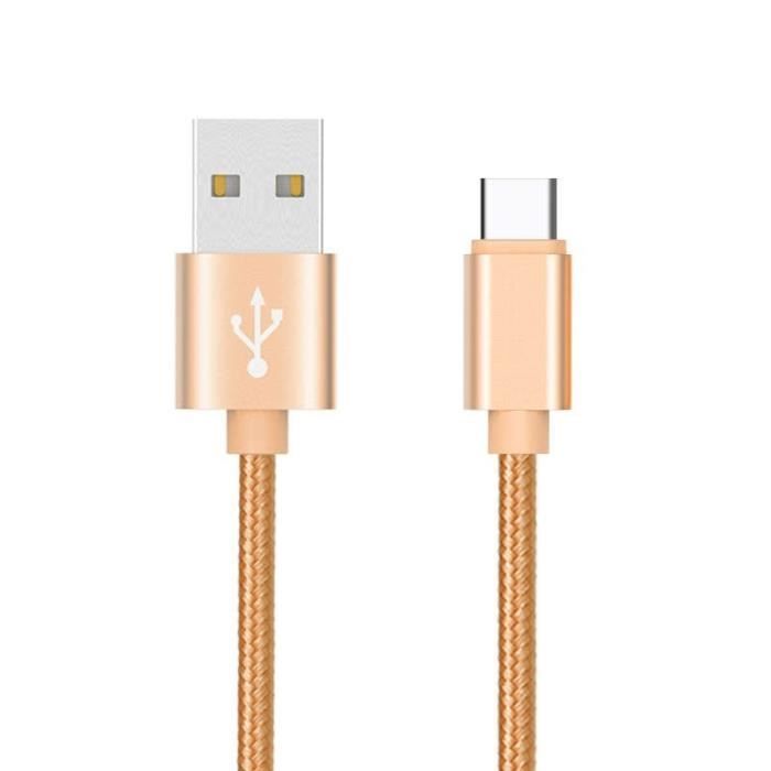 Cable Tressé Type C pour Huawei P9 Chargeur USB 1m Réversible Connecteur Syncronisation Nylon (OR)