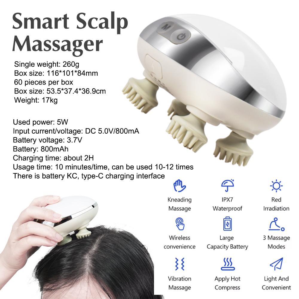 Portable Cordless Electric Scalp Massager Brush Comb Hair Red Light Therapy Hair Growth Head Massager