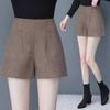 Spring 2024 Korean High-Waist Wool A-Line Shorts - Women's Wide-Leg Casual Outerwear