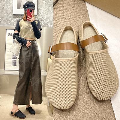 Летающая плетеная сетчатая сумка на голову, полуподнос, лето 2025, новые дышащие универсальные ретро-мягкие женские тапочки