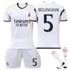 AHCY Soccer Uniform 23-24 Real Madrid Home Bellingham Uniform Number 5 Bellingham Adult and Children's Training Wear Sports Shirt Top and Bottom Set