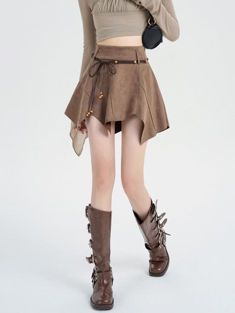 Винтажная плиссированная юбка цвета хаки, женская уличная мини-юбка с высокой талией в стиле Харадзюку, асимметричная повседневная мини-юбка в стиле 90-х годов Y2k