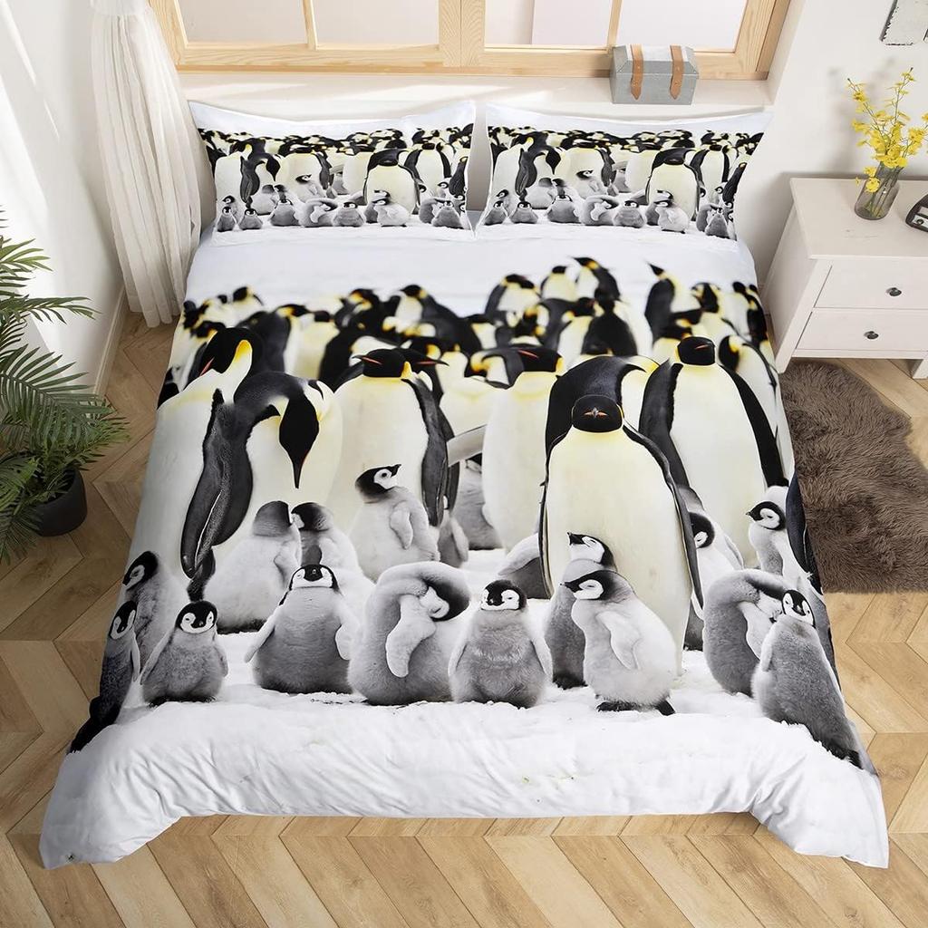 Cartoon Penguin Duvet Cover Polar Animal Watermelon Bedding Set for Boys Girls Room DecorArctic Wildlife Fruit Comforter Cover