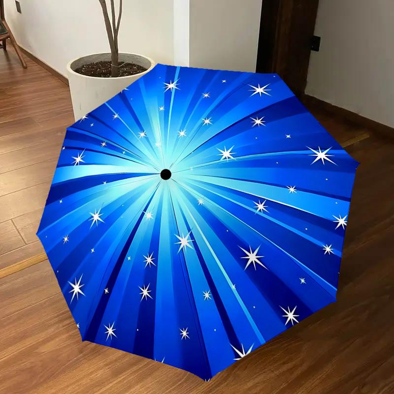 1PC Blue Stars Umbrella-8-Rib Reinforced, Automatic Open, Lightweight & Durable, Cute Fashion Accessory for Outdoor-W114