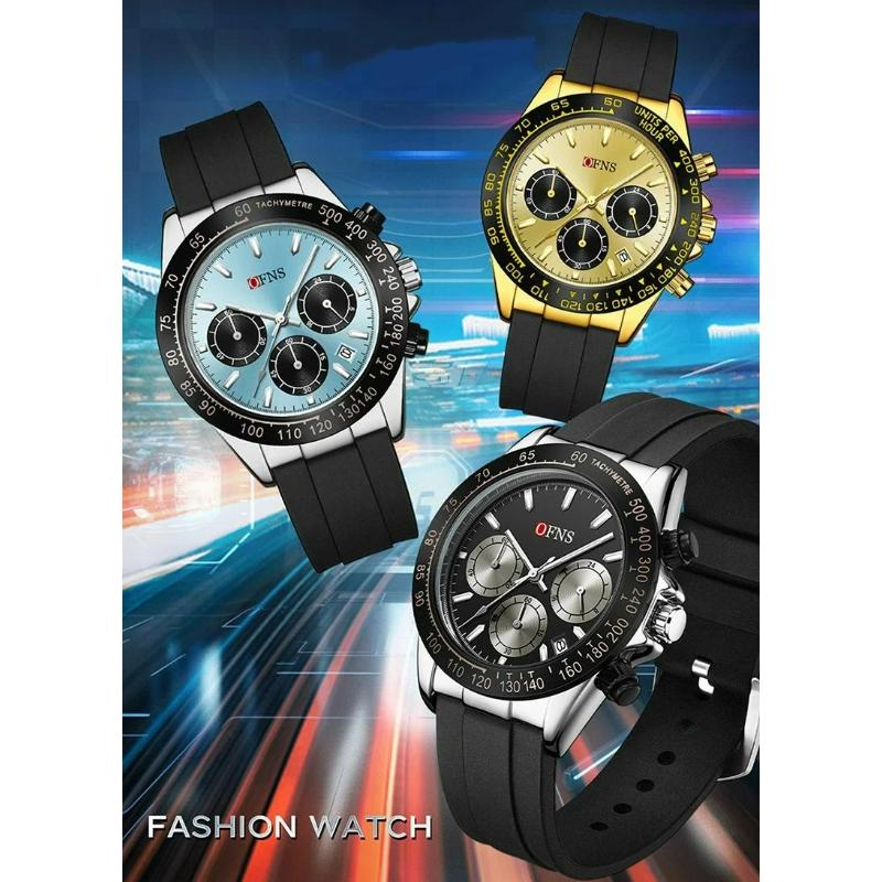 Модные мужские кварцевые часы Три глаза Шесть стрелок Хронограф Водонепроницаемые Ночная подсветка Модные мужские кварцевые часы