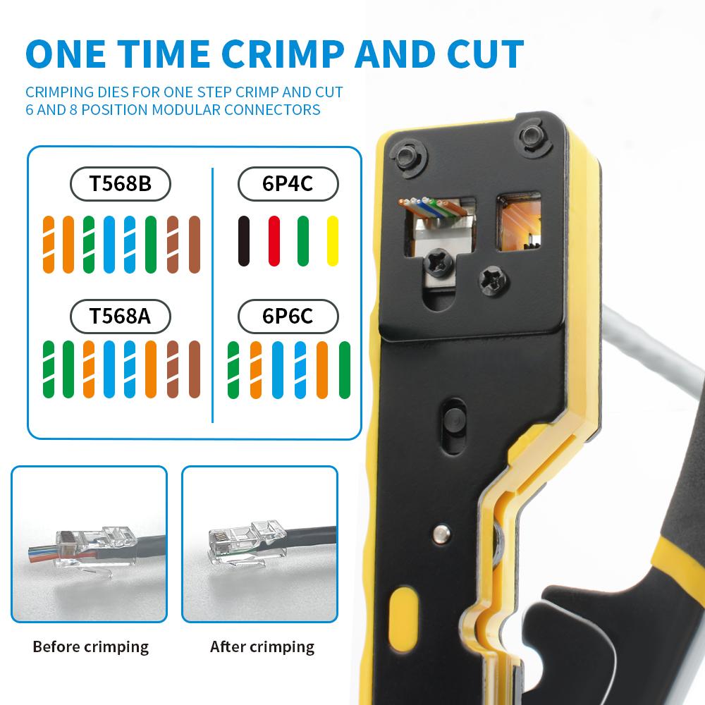 8 in 1 RJ45 Crimp Tool Kit,Crimper tool,Cable Tester,Wire Cutter,Blades,50Pcs Cat 6 Connectors and Strain Relief Boots