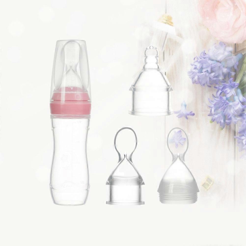 Silicone Nursing Bottle Spoon Head for Baby Feeding 3Pcs Pink Set