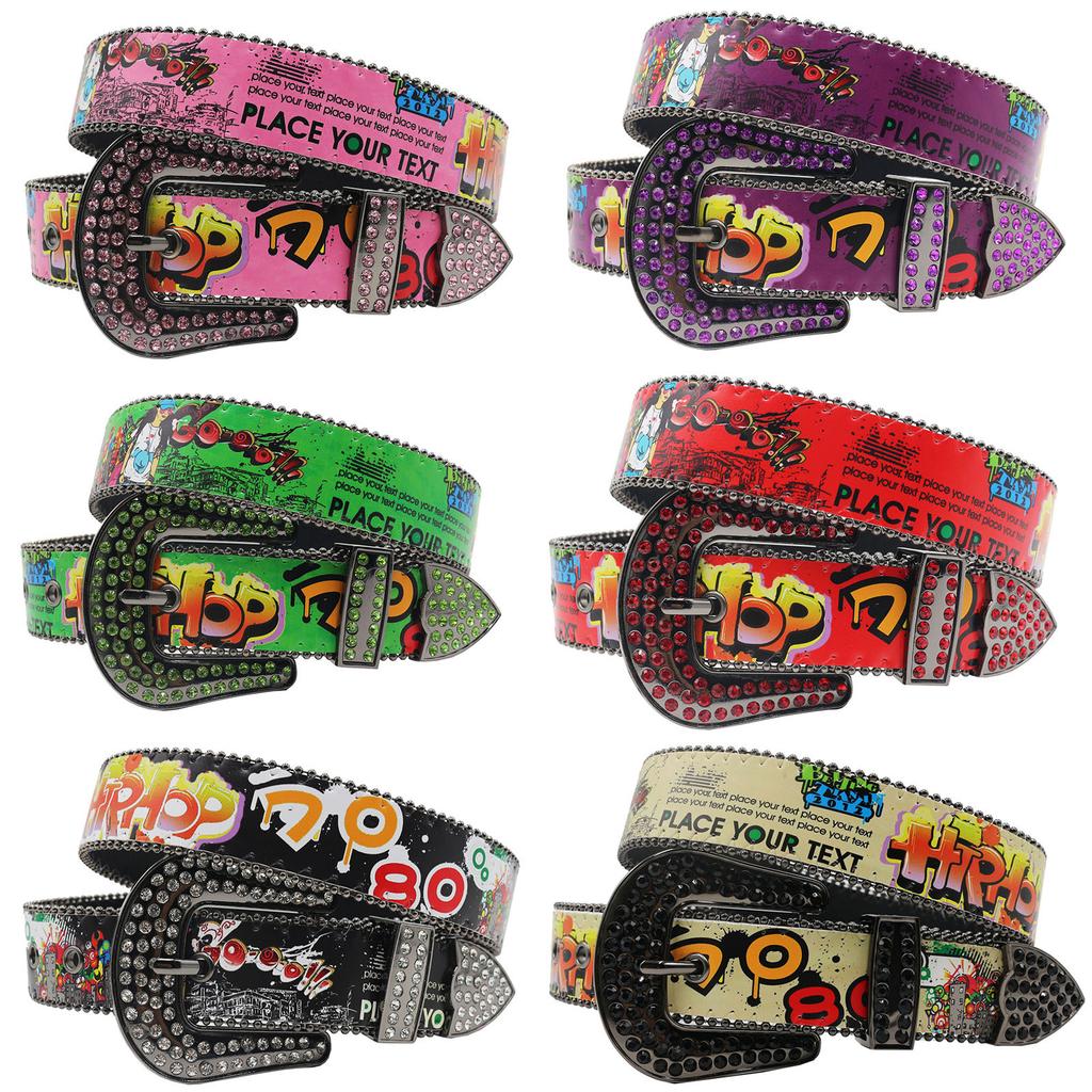 Новый богемный принт граффити повседневный универсальный персонализированный ремень ремень со стразами украшение европейский и американский универсальный