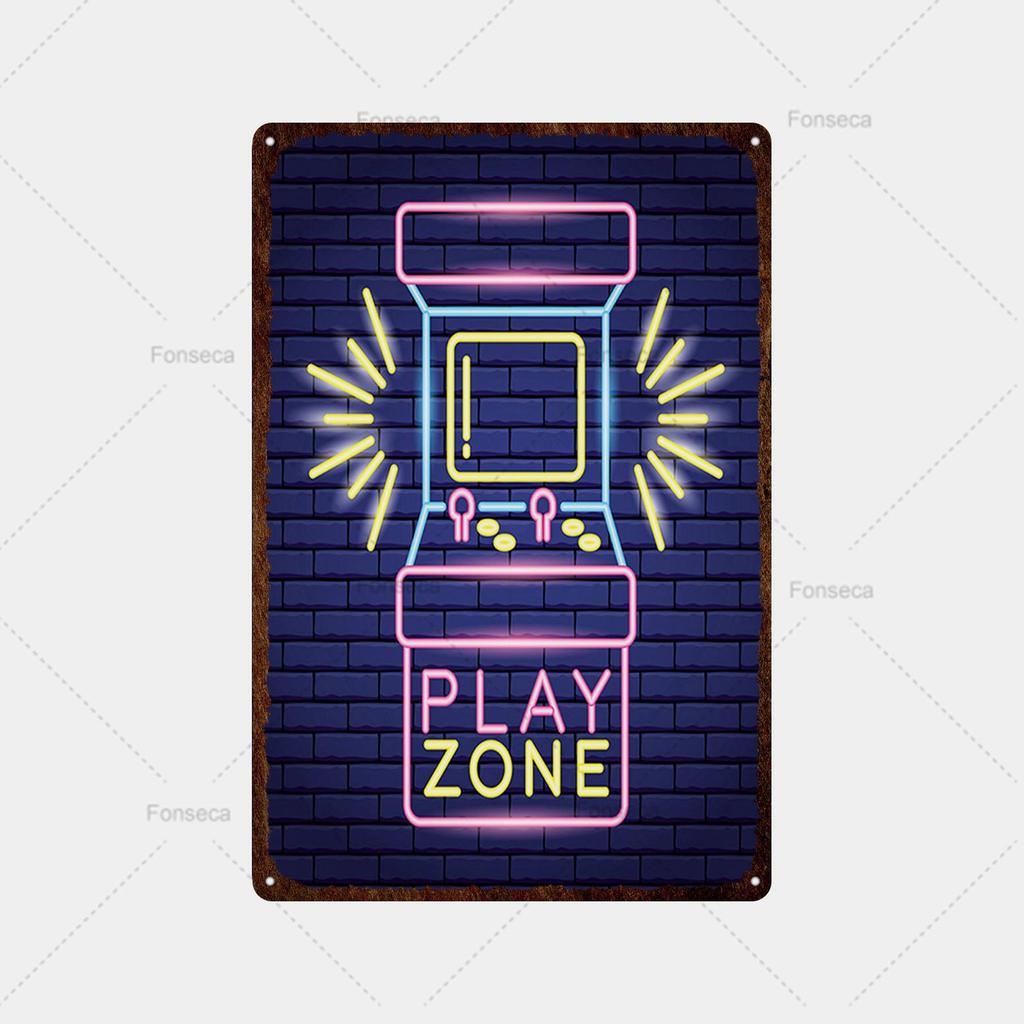 Неоновая игровая вывеска, металлическая вывеска, винтажная жестяная вывеска, металлический винтажный бар, винтажное украшение стены, металлический постер с клубной дыркой