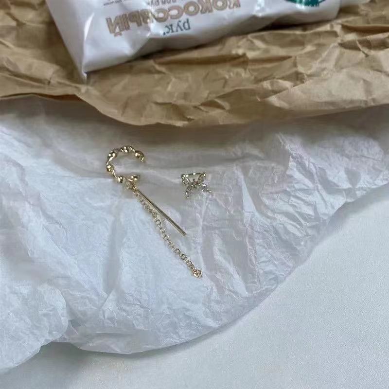 Cute Aesthetic Crystal Ear Cuff Butterfly Clip On Earrings Y2k Korean Fashion Fake Piercing Earing Fairy Grunge Accessories