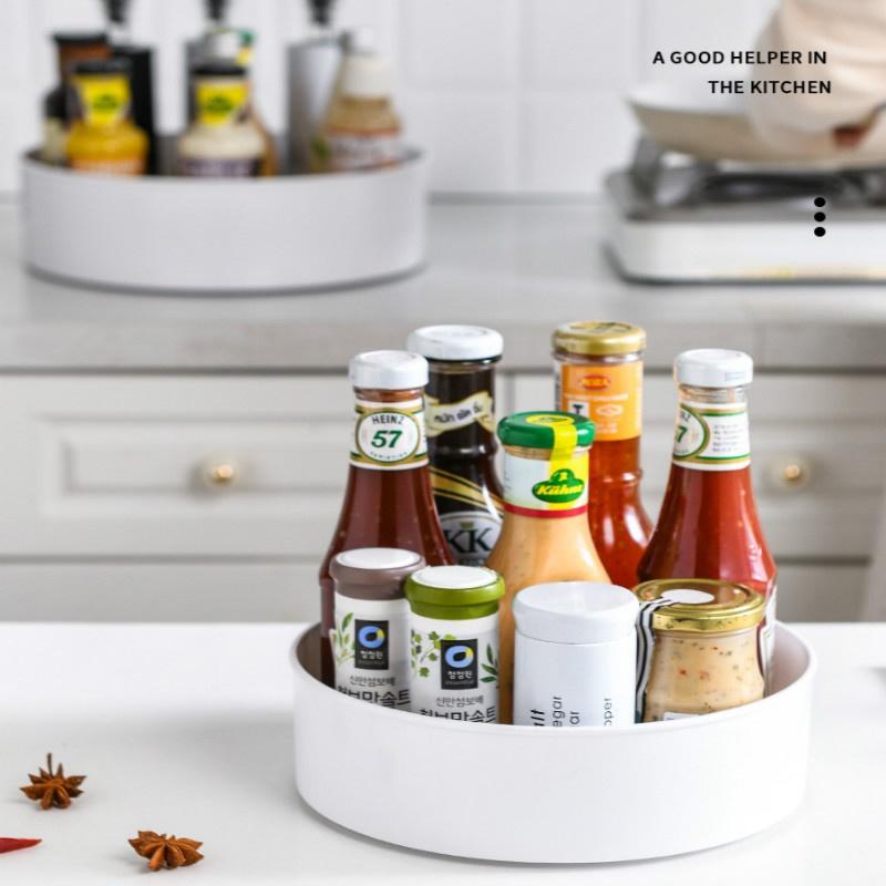 Вращающаяся стойка для хранения приправ, стойка для хранения косметики, 2-слойный поднос для банок со специями и солью, кухонный органайзер, экономящий место, полка, держатель для бытовых принадлежностей